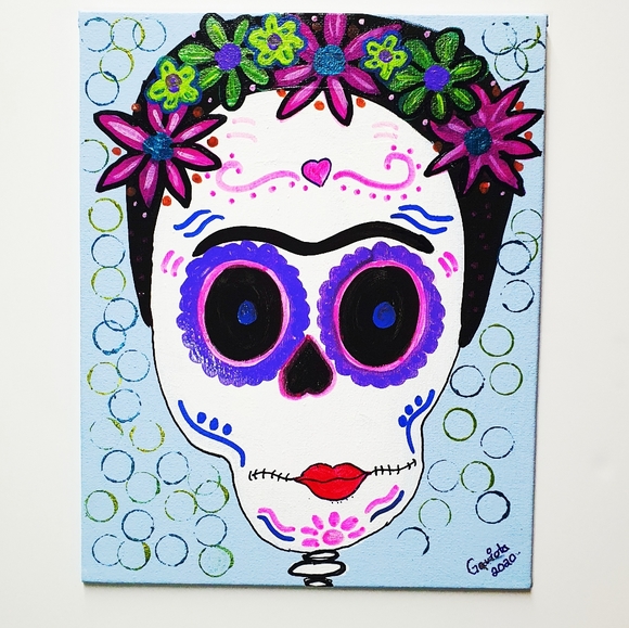 Gaviota Other - Frida Kahlo Sugar Skull 8 Acrylic Painting